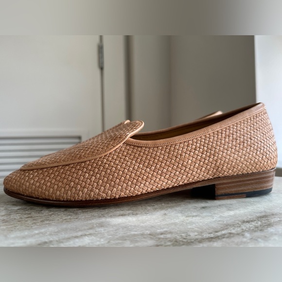 Baudoin & Lange Natural Soft Sagan Woven Leather Loafer 40 7 Belgian Classic Tan - Picture 3 of 10